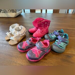 BUNDLE Stride Rite Sneakers, JAMBU Sneaker, Pink Cowboy Boots, white sandals